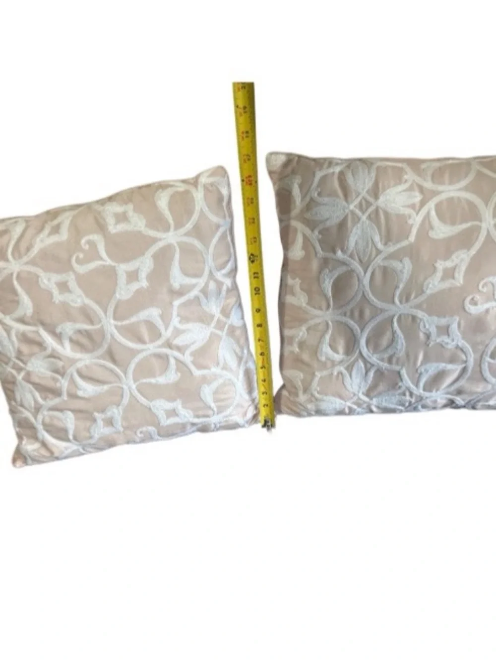 Matching Throw Pillows Set 18x18 Pale Pink Beige White Embroidered Textured New